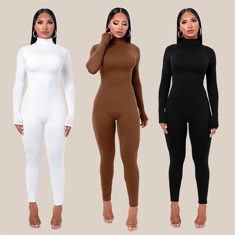 Autumn And Winter New Pure Color Tight Sports Fitness Jumpsuit