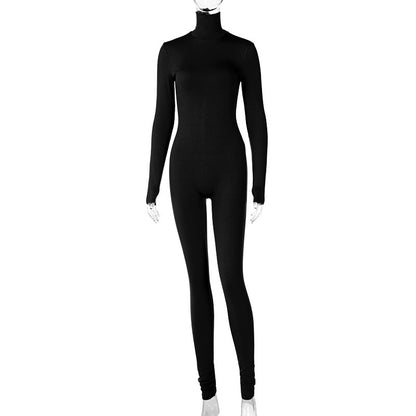 Autumn And Winter New Pure Color Tight Sports Fitness Jumpsuit